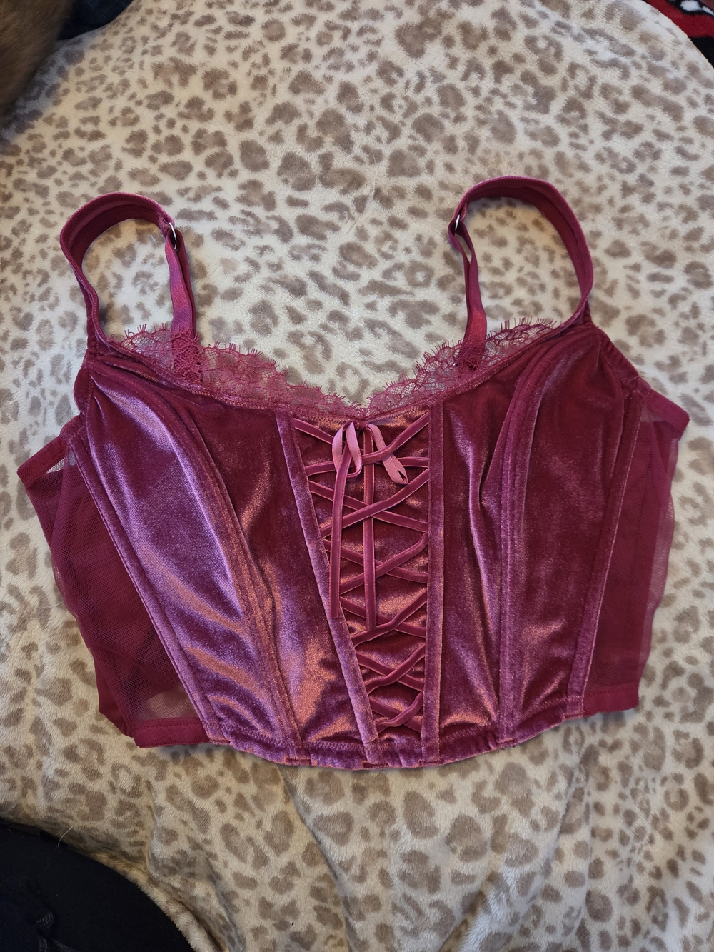 Victoria's Secret Velvet Lace-Up Bustier Top in Deep Pink